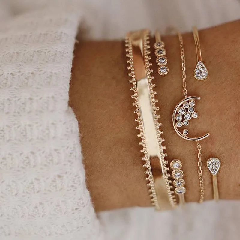 Cuban Chain Bracelet Set for Women, Gold Color, Boho Retro, Thick Twist, Trendy Quality Jewelry Gifts, 11Pcs, 2024
