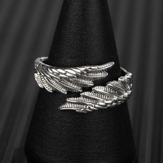 Angel Demon Wings Creative Ring Sterling Retro Adjustable for Men Women Silver-colored jewelry suitable for daily wear