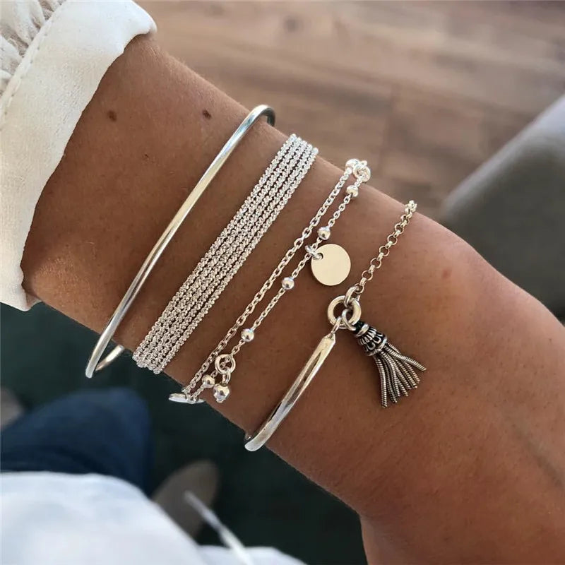 Cuban Chain Bracelet Set for Women, Gold Color, Boho Retro, Thick Twist, Trendy Quality Jewelry Gifts, 11Pcs, 2024
