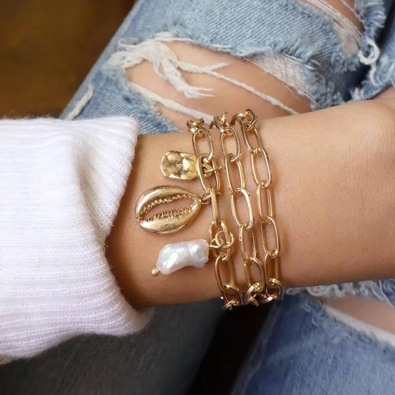 Cuban Chain Bracelet Set for Women, Gold Color, Boho Retro, Thick Twist, Trendy Quality Jewelry Gifts, 11Pcs, 2024