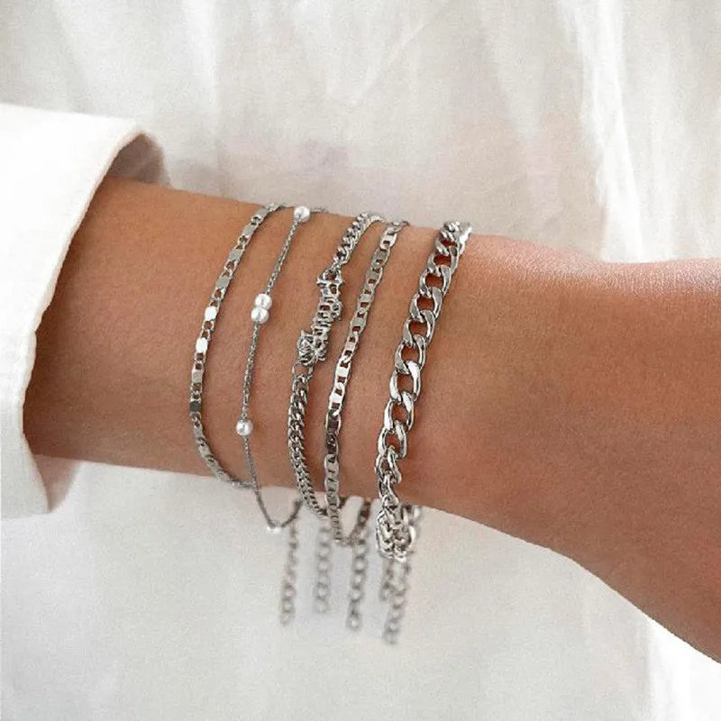 Cuban Chain Bracelet Set for Women, Gold Color, Boho Retro, Thick Twist, Trendy Quality Jewelry Gifts, 11Pcs, 2024