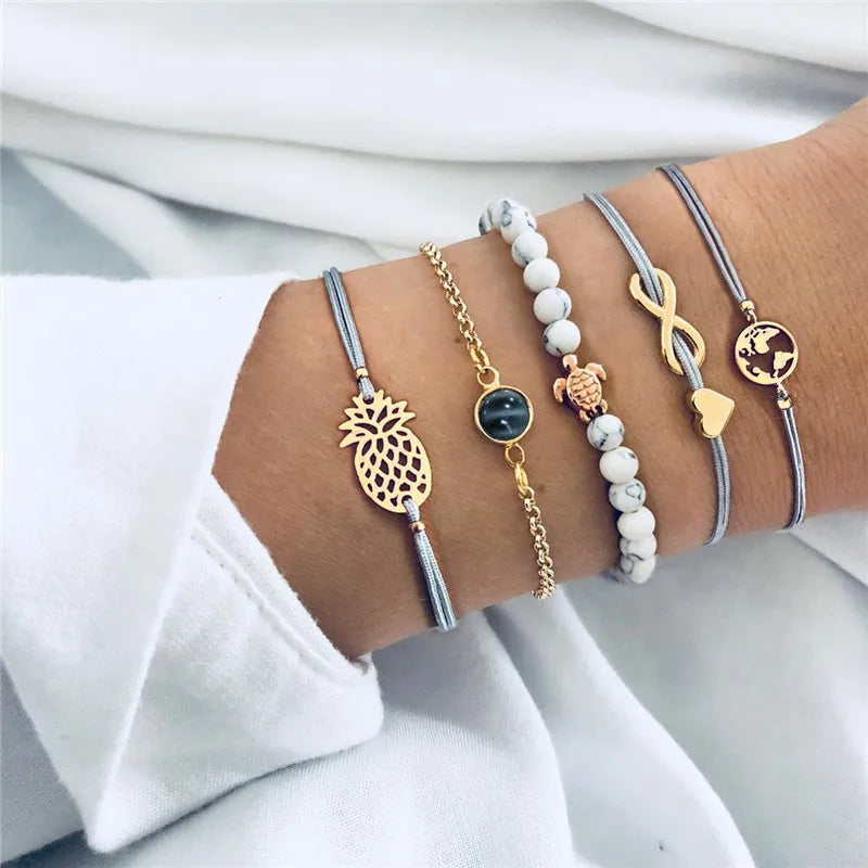 Cuban Chain Bracelet Set for Women, Gold Color, Boho Retro, Thick Twist, Trendy Quality Jewelry Gifts, 11Pcs, 2024