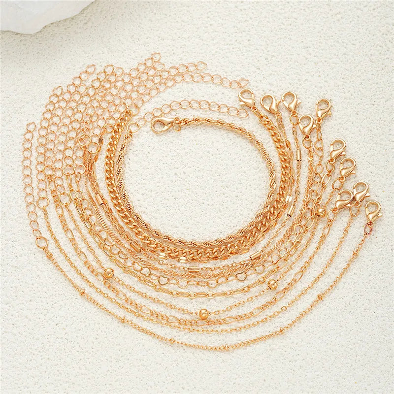 Cuban Chain Bracelet Set for Women, Gold Color, Boho Retro, Thick Twist, Trendy Quality Jewelry Gifts, 11Pcs, 2024