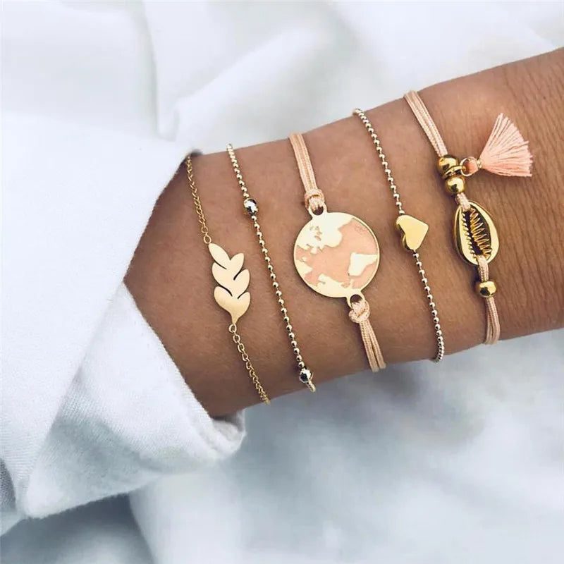 Cuban Chain Bracelet Set for Women, Gold Color, Boho Retro, Thick Twist, Trendy Quality Jewelry Gifts, 11Pcs, 2024