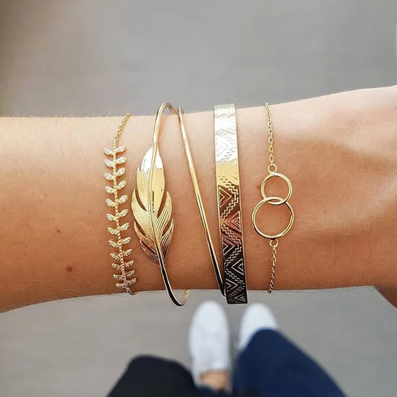 Cuban Chain Bracelet Set for Women, Gold Color, Boho Retro, Thick Twist, Trendy Quality Jewelry Gifts, 11Pcs, 2024