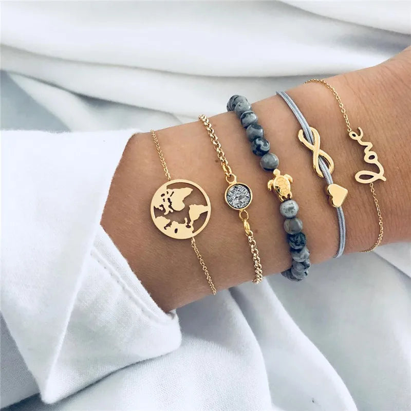 Cuban Chain Bracelet Set for Women, Gold Color, Boho Retro, Thick Twist, Trendy Quality Jewelry Gifts, 11Pcs, 2024
